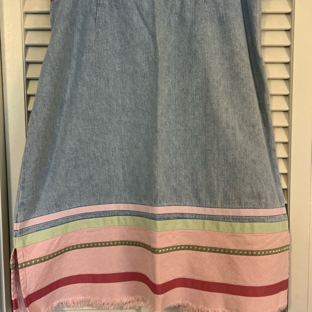 Christopher & Banks Denim Skirt with Pink and Green Stripes